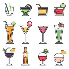 Alcoholic cocktails icons set