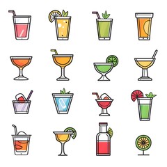 Alcoholic cocktails icons set