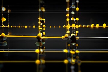 Abstract dynamic yellow dots with black background connection network.Motion modern animation background Black and white modern abstract animated simple minimal pattern background 4k. Generative AI 