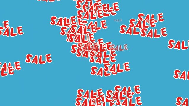 Drop down sale text animation motion graphics on blue background business concept retai shop for video elements