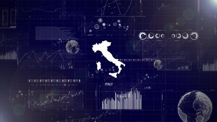 Italy Country Corporate Background With Abstract Elements Of Data analysis charts I Showcasing Data analysis technological Video with globe,Growth,Graphs,Statistic Data of Italy Country - Powered by Adobe