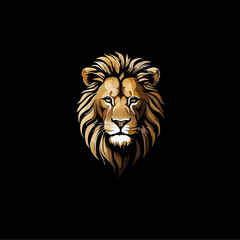 Obraz premium Vector mascot of a lion head logo. With black background and natural brown color combination. Suitable for t-shirt image, poster image, emblem, clip art, striker, banner, flag, etc.