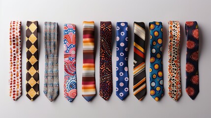 Collection of tie patterns on a light background. copy space for text. - obrazy, fototapety, plakaty