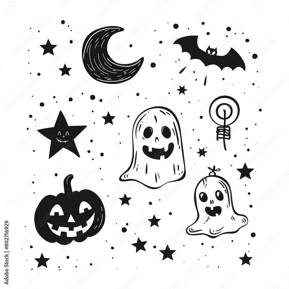 Sticker halloween seamless pattern