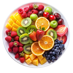 A plate on fruits isolated on transparent background.