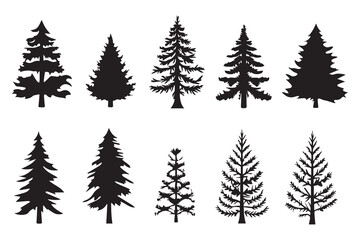 Obraz premium Set of christmas trees silhouette vector illustration
