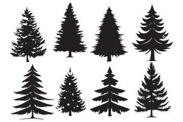 Christmas tree silhouette set hand drawn illustration on white background