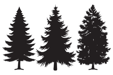 Obraz premium Christmas tree silhouette set hand drawn illustration on white background