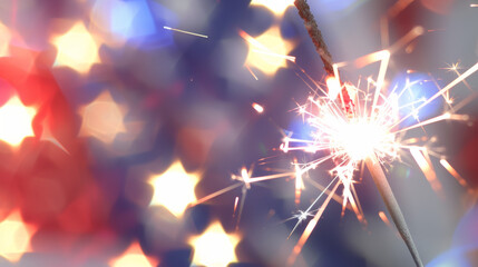 close up of sparkler with blurred lights in background