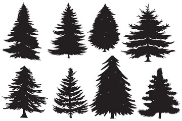 Obraz premium Christmas tree silhouette set hand drawn illustration on white background