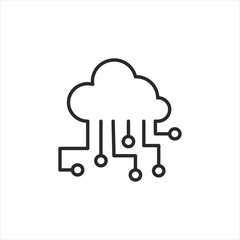 Cloud Computing Circuit icon. Symbolizes the complex and interconnected nature of cloud technology and data processing. Ideal for depicting advanced networking, data management. Vector illustration.