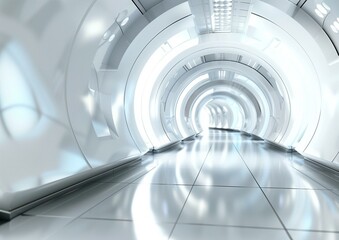 Obraz premium Futuristic White Circular Tunnel Interior Design with Reflective Floor