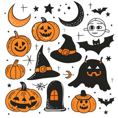 halloween background with pumpkin and witch