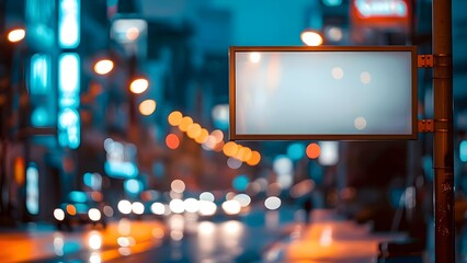 Fototapeta premium Blurred city street background with focus on mockup banner billboard placement . Concept City Street, Mockup Banner, Blurred Background, Outdoor Advertising, Street Marketing