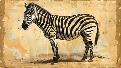 Fototapeta premium Antique Lithograph Featuring a Zebra or Plains Zebra. Concept Antique, Lithograph, Zebra, Plains Zebra