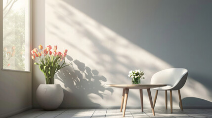 Interior of modern room with bouquet of spring flowers