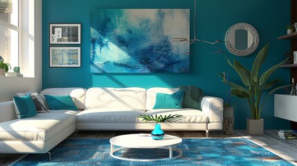 Trendy living room interior for the young and restless, tailored to incorporate their preferences and lifestyle, with areas dedicated to both study and leisure activities