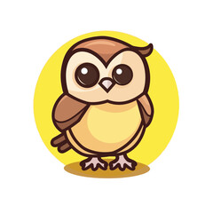 Flat Logo Of Cute American Goldfinch Owl Cartoon Vector Icon Illustration, Bird Nature Icon Concept Isolated Premium Vector