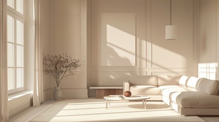 Minimalist Interior Monochromatic Scheme: An illustration showcasing a minimalist interior with a monochromatic color