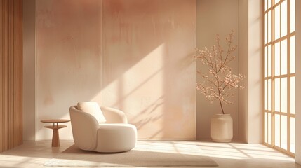 Minimalist Interior Natural Light: An illustration featuring a minimalist interior flooded with natural light