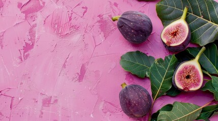 figs and leaves on a textured pink surface
