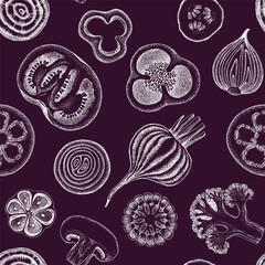 Vegetables slices colorful seamless pattern