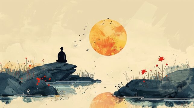 Minimalist Lifestyle Wellness: An illustration representing a minimalist lifestyle that prioritizes wellness