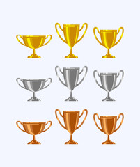 Gold silver bronze trophy cup realistic,1st, 2nd, 3rd place, first place second third, award winner winning prize symbol sign icon