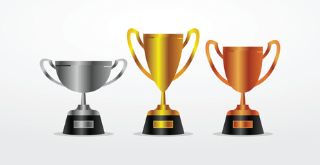 Gold silver bronze trophy cup realistic,1st, 2nd, 3rd place, first place second third, award winner winning prize symbol sign icon