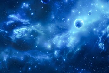 Abstract Cosmic Background With Glowing Particles and Ethereal Orbs in Deep Blue Space