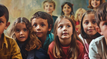 Fototapeta premium group of children listening intently