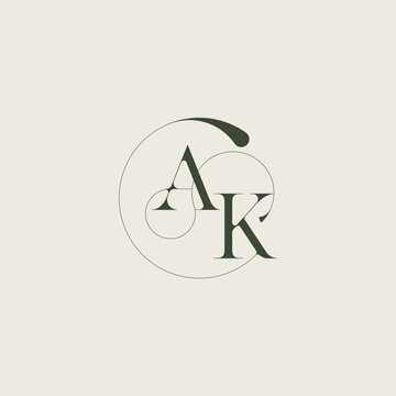beautifull monogram initial elegant line concept AK feminine wedding style letter