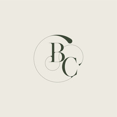 beautifull monogram initial elegant line concept BC feminine wedding style letter