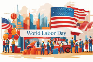 World labor day white background illustration