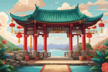 fortune telling scenery asia illustration