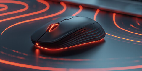 A dynamic composition showcasing a wireless mouse connected to a laptop, with the cursor on the screen mirroring the movement of the mouse, conveying seamless digital interaction