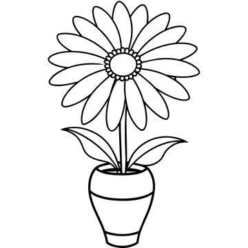recommend clip art: Daisy flower on the vase outline illustration coloring book page design, Daisy flower on the vase black and white line art drawing coloring book pages for children and adults
                    
