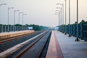 Railway tracks at the railway station in the morning, Bangladesh