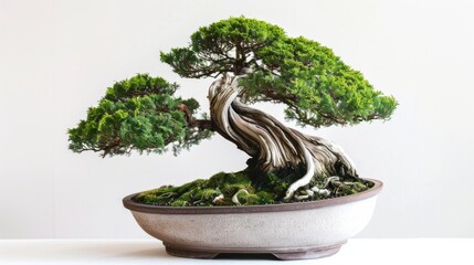 Elegant bonsai tree in an artful display of harmony and tranquility, AI Generative.