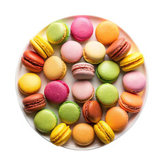 A plate on macarons isolated on transparent background.
