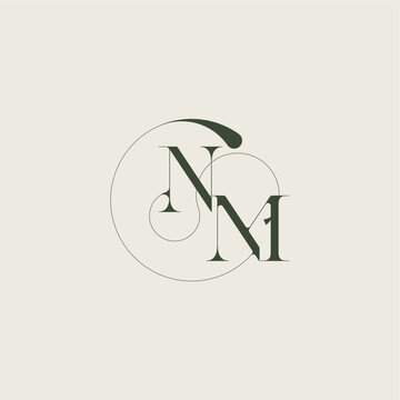 beautifull monogram initial elegant line concept NM feminine wedding style letter