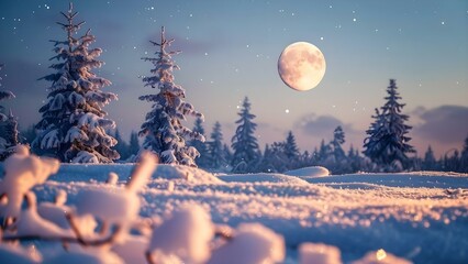 Beautiful snowy Christmas night . Concept Snowy Night, Christmas Cheer, Winter Wonderland, Festive Lights, Holiday Magic