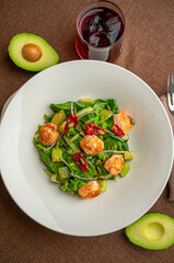 green salad with shrimp and chili pepper
