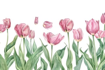 Fototapeta premium Invitation card design with tulip flowers only, white background.