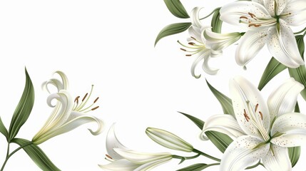 Invitation card design with lily flowers only, white background.