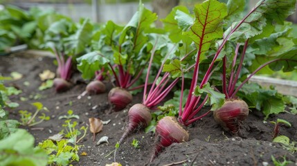 Harvest red beets in the garden.