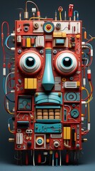 This is an image of a robot face made of various electronic components
