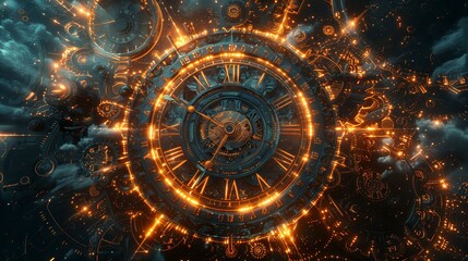 Eternal Clock: Time's Fusion of Old and New - obrazy, fototapety, plakaty
