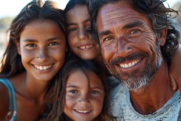Fototapeta premium close up photo of a family piknik, happy faces, beautiful sunny day 
