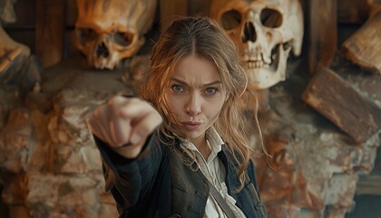 attractive woman angry pirate pointing 